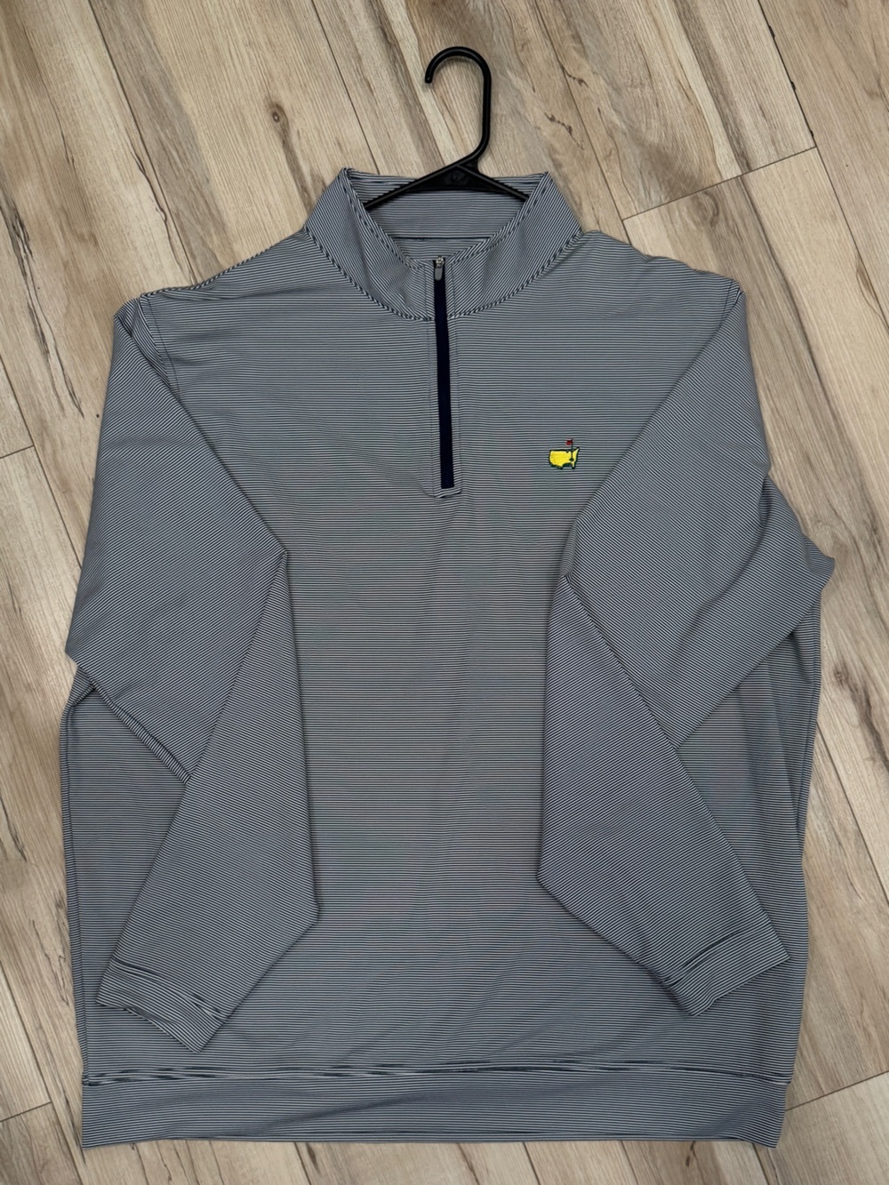 Masters Peter Millar Navy and White striped Quarter-Zip Performance Pullover